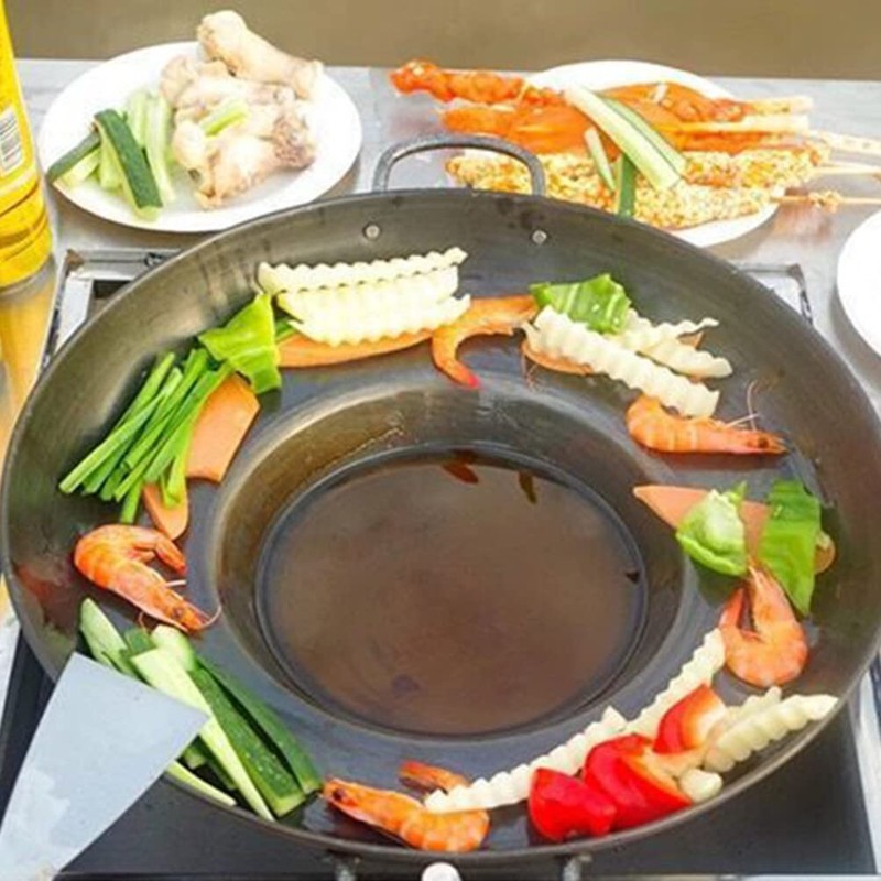 Happyyami Frying Concave Pan Stainless Steel Griddle Concave Discada Disc