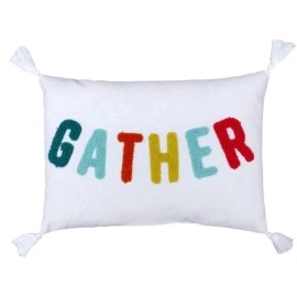 Target Small White Lumbar / Decor Throw Pillow W/ GATHER embroidered On Front 14"X10"