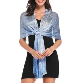 vimate Evening Shawl Wrap, Womens Solid Light Blue Shimmering Evening Scarf Shawls and Wraps for Prom Party Dresses (Light Blue)