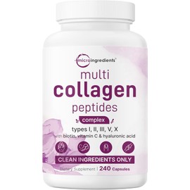 Multi Collagen Capsules for Women & Men, 240 Count | Type I, II, III, V, X Collagen with Biotin, Hyaluronic Acid & Vitamin C | Hydrolyzed, Non-GMO, Filler-Free