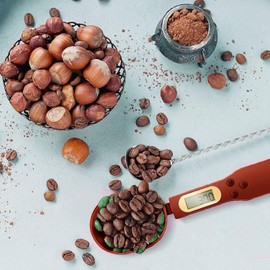 Digital Kitchen Weighing Spoon Scale, LCD Display, 0.1g - 500g, ml Marking Spoon Head,Precise Measurement for Spices, Herbs, Baby Food, Cooking & Medicinal Ingredients. Handy Baking Tool,Gift (Brown)