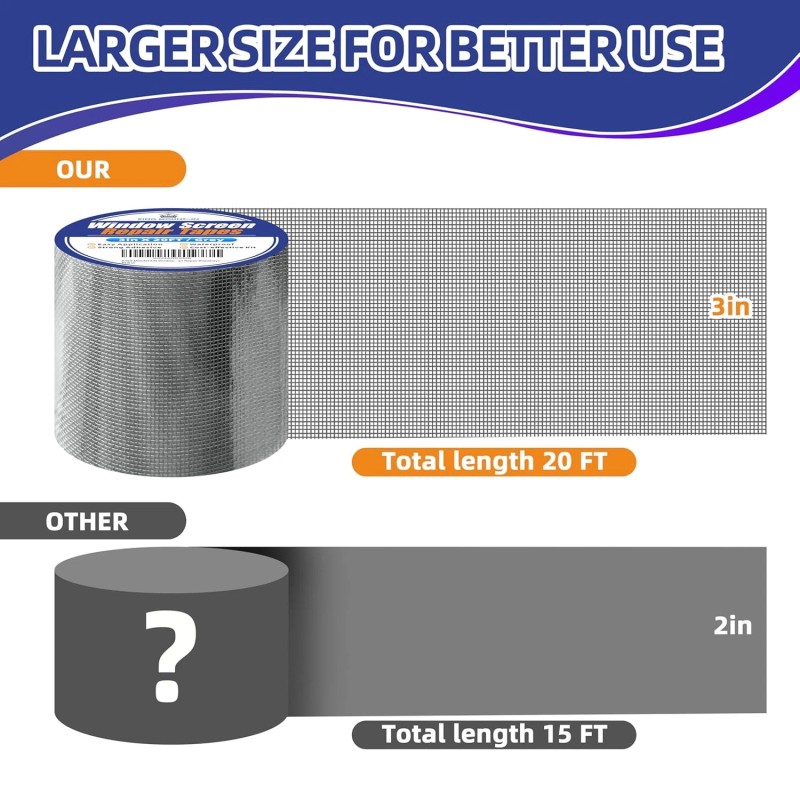 KING MOUNTAIN Grey Window Screen Repair Tape,3inX20FT Heavy Duty 3*20Ft,