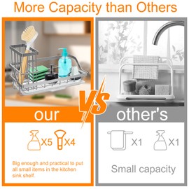 Eummy Kitchen Sink Caddy Organizer Stainless Steel Drainage Sink Sponge Tray Removable Sponge Caddy Rack Rustproof Sink Brush Holder Washable for Countertop Bathroom Home(Stainless Steel)