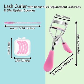 Benixmidart Eyelash Curlers, Lash Curler with Bonus 4Pcs Replacement Lash Pads& 5Pcs Eyelash Spoolies, Eyelash Curler Kit Portable Travel Eyelash Curler for Eyelash Extension (Pink)