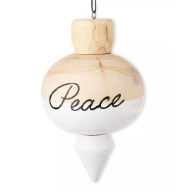 Unbranded Onion Shaped Wood Christmas Ornament with "Peace" in Cursive