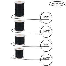 Handi Stich (4 Sizes) 55 yards Black Waxed Jewellery Making Cord - 0.5/1/1.5/2mm Thick - Each Spool is 50m - Beading Thread for Necklaces & Bracelets - Wax Coated String for Arts, Crafts and Sewing