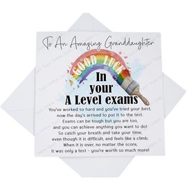 Good Luck A Level Exams Card, Granddaughter A Levels Good Luck Exam Card with Poem Verse, Rainbow Paintbrush