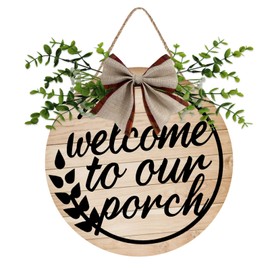 Welcome to Our Porch Sign Farmhouse Coat Rack Front Door Decor Rustic Welcome Sign Wooden Wall Decor Hanging Wooden Decorations With Delicate Bows for Home Porch Wall Doors, 12 X 12 Inches