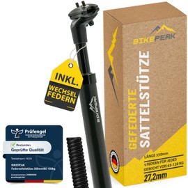 BikePeak Suspension Seat Post Diameter Selectable 27.2/30.9/31.6 mm | 350 mm Long Black Includes 4 Interchangeable Springs for Any Weight of <65 kg - 120 kg Adjustable (Length 350 mm, Diameter 27.2