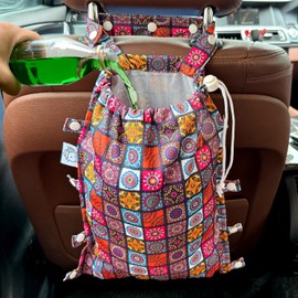 FLOCK THREE Leak-Proof Waterproof Car Trash Bag Foldable Multipurpose Trash bin Container Storage Cute Grocery Organizer Bag for Automotive Front or Back Seat in Cars SUVs and Trucks (Batik)