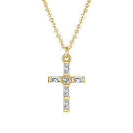 MINDDHA 14K/18K Gold Plated Cubic Zirconia Cross Necklace for Women | Cross Faith Pendant Necklaces | Silver Cross Necklace, Gold Cross Necklace for Women | 15"/18" + 3 inches Extender, 18" + 3 Inch