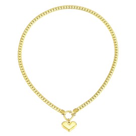 Emibele Gold Heart Charm Neclcae for Women, Stainless Steel No Tarnish 18K Gold Plated Necklace with Love Pendant Thick Flat Herringbone Chain, Valentines Birthday Stylish Jewelry Gifts for Women Mom