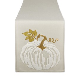 DII Fall Table Décor Embroidered Tabletop for Thanksgiving Dining, Table Runner, 14x70, White Pumpkin