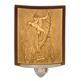 The Porcelain Garden Mermaid & Merman - Porcelain Lithophane Night Light, Art by David Delamare, Made, Decorative Wall Plug in for Nursery, Bedroom, Kitchen, Bath, Hallway Fantasy Accent Light