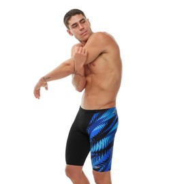 Speedo Men's Razer Allover V Cut Jammer, Black/Artic Glass/Coblat Pop/Picton Blue, 34