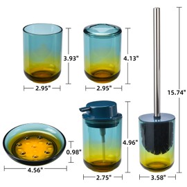 Locco Decor Bathroom Vanity Accessories Set 5 Pieces Duo Color- Soap Dispenser Toothbrush Holder Soap Holder Tumbler Cup Toilet Brush Blue