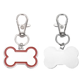 QUARKZMAN Pet ID Tags Bone Shape 30x20mm Metal Engraved Both Sides Blank Embossing Pet Supplies Embossing Name & Number (Red)