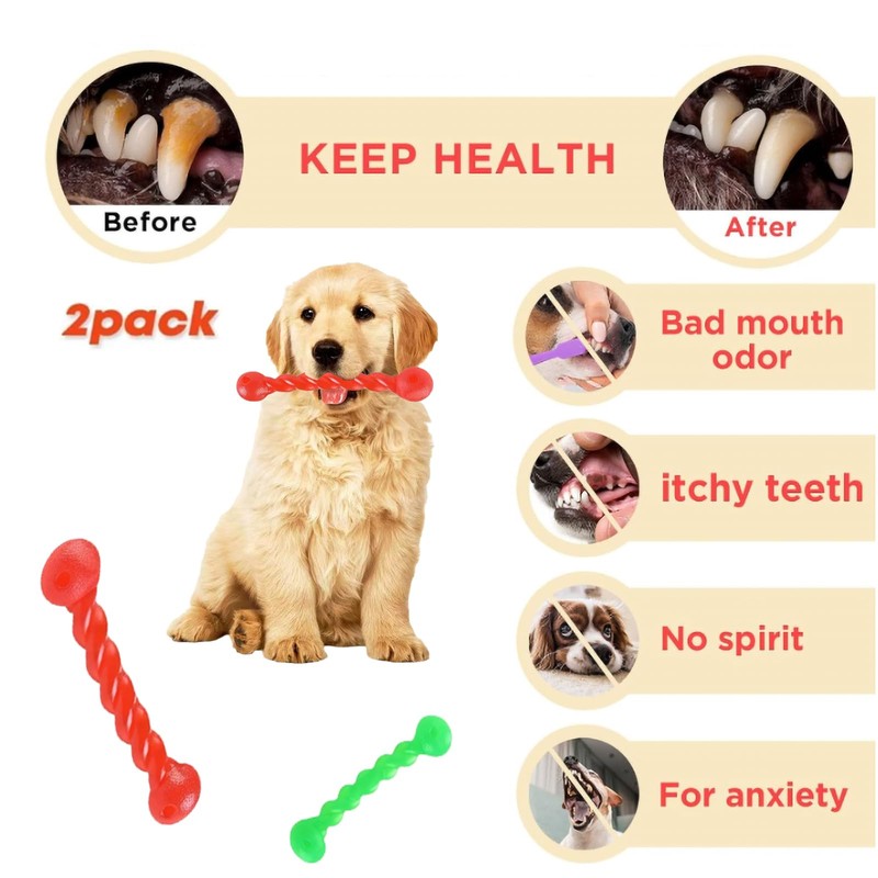 WJXKAZYX 2 Stück Hundespielzeug für Zähne,Hundespielzeug Gummi,Gummispirale Kauknochen, Robustes Kauspielzeug