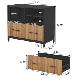Tribesigns Lateral File Cabinet with Drawer, Filing Cabinet with Adjustable Hanging Rod for Letter/A4 Size Files, 35.4" Wood Modern Printer Stand with Open Storage Spaces for Home Office, Brown