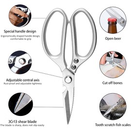 Kitchen Shears - Multi Functional Kitchen Scissors Heavy Duty, Professional Stainless Steel Scissors for Kitchen, Easily Cut Poultry, Chicken Bone, Meat, Fish, Bottle Opener