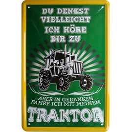 WOGEKA ART Retro Tin Sign - In Gedanken fahre ich mit meinem Traktor - Landwirt - Funny Saying as a Gift Idea for Birthday Christmas Decoration 20 x 30 cm Vintage Design 782