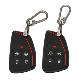 TOMALL 2 Pack for GMC Key Fob Cover with Keychain, 5 Buttons Silicone Rubber Key Fob Case Compatible with 2021 2022 2023 2024 Chevy GMC Silverado 1500 2500HD 3500HD Sierra 1500 Car Key Cover, Black