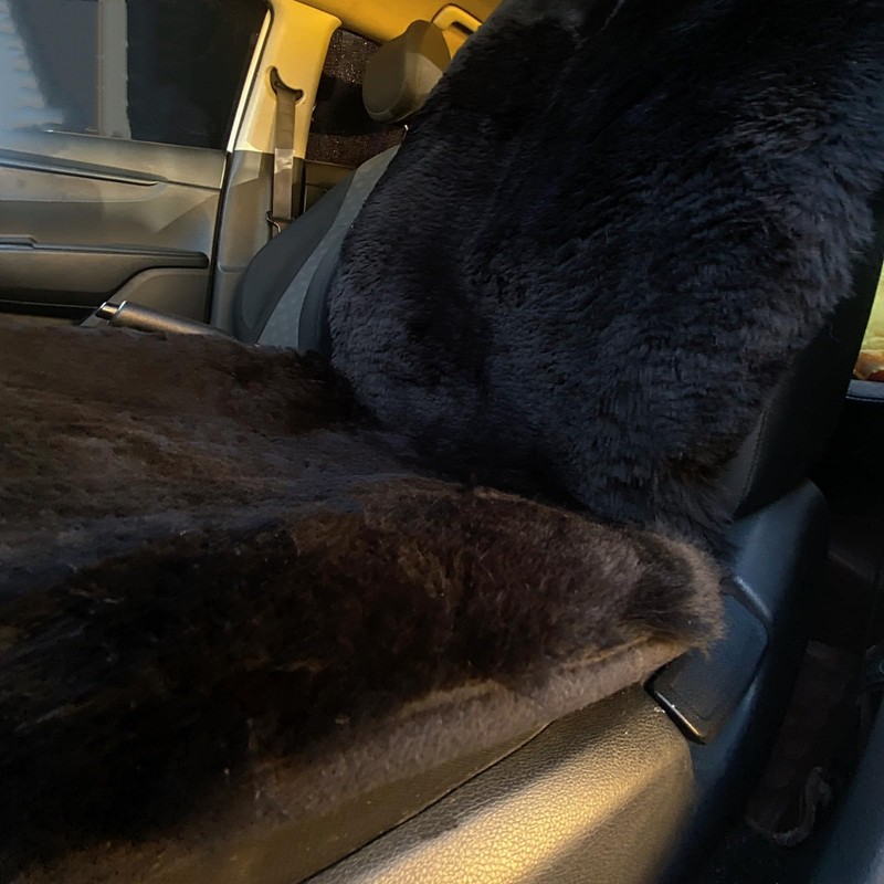 oyiiwen Natural Genuine Sheepskin Dark Black Merino Wool Seat Covers