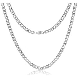 HSWYFCJY Silver Curb Link Chain Necklace 6MM/9MM Men Miami Cuban Chain Stainless Steel Neck Chain Chunky Chain Necklace, 18/20/22/24 Inches (20, Width:6mm)