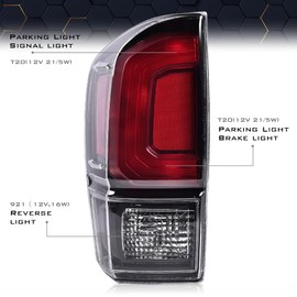 PIT66 Rear Tail Light w/Blubs Driver Left Side Compatible with Toyota Tacoma 2016-2023 All Models 8156004200,81560 04200,81560-04200,TO2800201 Clear Lens Black Housing Rear Tail Lamp Lights Assembly