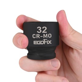 EGOFIX 1/2" Drive Standard Impact Socket, 32mm Metric Socket, Axle Nut Socket Heat-Treated CR-MO Anti-Rounding 6 Point for Easy Removal of Axle Shaft Nuts