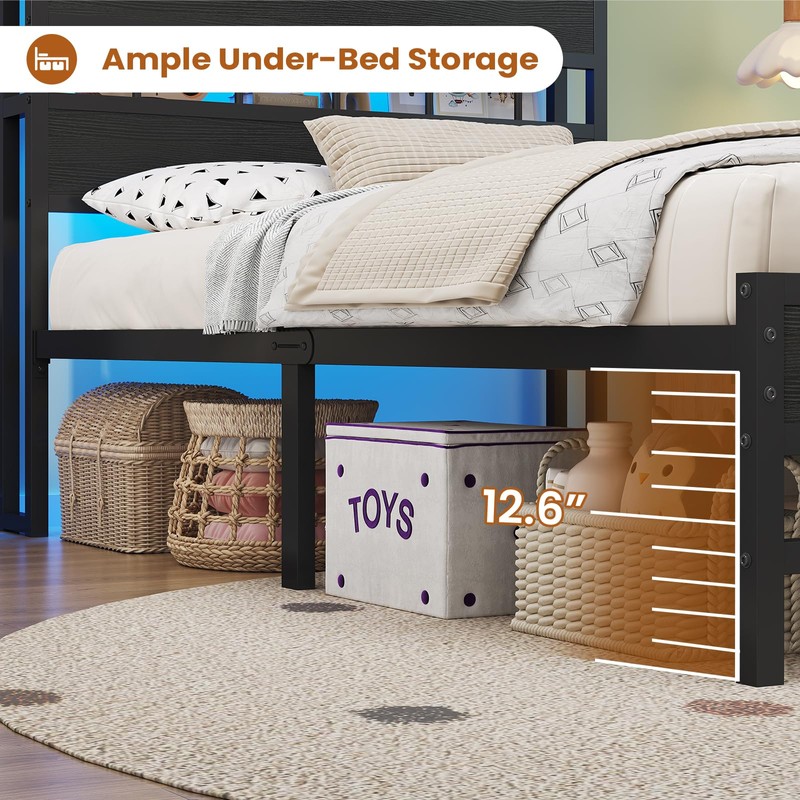 BTHFST Twin Bed Frames with Headboard & Charging Station, LED