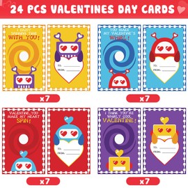 24Pcs Kids Valentines Day Cards, Fidget Spinner Valentines Day Gifts for Kids Classroom Prizes School Gift Exchange Bulk Sensory Toys Party Favors for Kids Boys Valentines Treats Goodie Bag Stuffers