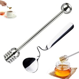 Honey Spoon Stainless Steel and Jam Spoon, Pack of 2 Hanging Jam Spoons and Stainless Steel Honey and Syrup Dipper Stick, Stainless Steel Mixing Spoon Stirrer Straight Handle Rod for Jam, Syrup,