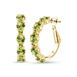 Gem Stone King 18K Yellow Gold Plated Silver Green Peridot Hoop Earrings For Women (3.40 Cttw, Round 4MM and 1.9MM, Gemstone Birthstone 1 Inch Diameter)