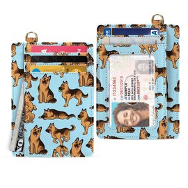 WIRESTER PU Leather Slim Minimalist Front Pocket Wallet, RFID Blocking Credit Card Holder, ID Card Case for Men Women, German Shepherd Funny Playful Postures Light Blue, Small