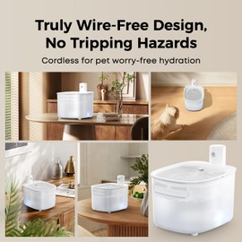 Wireless Cat Water Fountain, Automatic Sensor-Activated Water Dispenser,88oz / 2.6L Rechargeable Battery Operated Cordless Pet Water Fountain for Cats Indoor with Motion Sensor, Ultra Quiet Pump