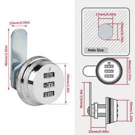 6 Pieces Security Combination Cam Lock Silver Coded Cabinet Lock Metal Security Locks Bright Chrome Zinc Alloy Password Lock for Cabinet Deposit Box