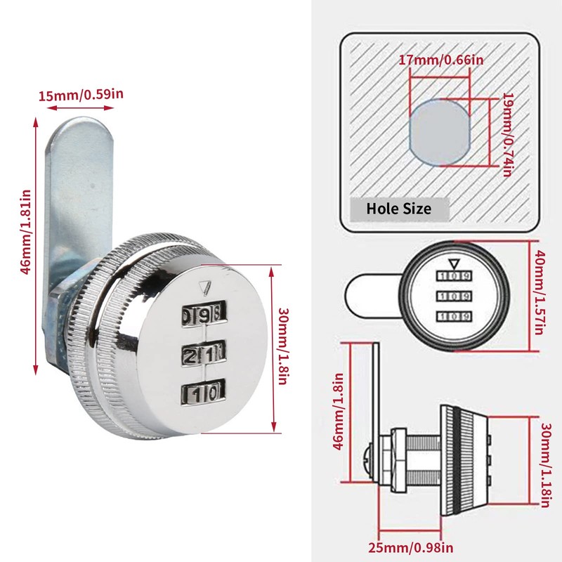6 Pieces Security Combination Cam Lock Silver Coded Cabinet Lock