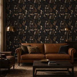 Akodm Peel and Stick Wallpaper Dark Vintage Botanical Floral 17.7"x124"