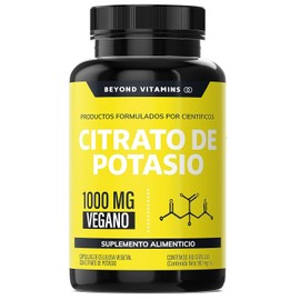 Citrato de Potasio 1000mg | Adicionados con Platano en Polvo, Curcuma y Semilla de uva | Vegano |Sin rellenos| Potassium Citrate -180 cápsulas