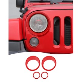 Hoolcar Headlight Bezels Headlight Cover Trim & Front Turn Signal Light Trim Cover Fit for Jeep Wrangler JK JKU 2007-2017, Exterior Accessories, Red