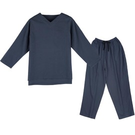 YUKITAC 100% Cotton Gauze Pajamas Set for Women & Men - Breathable Soft Sleepwear, Loose-Fit Lounge Wear with Elastic Waistband(S-XL) (AU, Alpha, X-Large, Regular, Regular, Gray-Blue (Plain Weave))