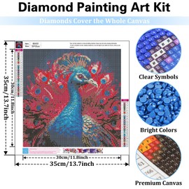 Diamond Painting Kits for Adults, DIY Peacock Diamond Art Kits for Adults, Gem Art Kits for Gifts and Home Decor 14x14 Inch