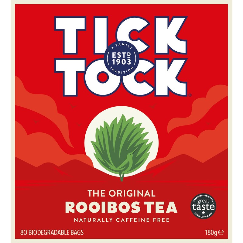 TICK TOCK TEAS Organic Rooibos Tea Bags - Naturally Caffeine