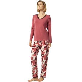 GYS Viscose from Bamboo Women's Pajama Sets Super Soft Long Sleeve Sleepwear Comfy Winter Pjs Sets S-4X, D- Ash Rose/Plants, Large