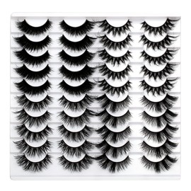 Pooplunch False Eyelashes 20 Pairs Fluffy Volume Cat Eye Lash Extensions 18MM Dramatic Wispy Long Crossed Faux Mink Fake Eyelash Full Strips Lashes Wholesale Bulk Pack