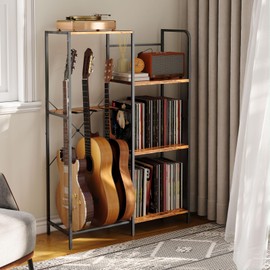 HavenlyYouth Guitar Stand, 3 Tier Guitar Stand for Multiple Guitars & Bass, Amp Shelf & Vinyl Record Storage, for Home Music Studio, Guitar Stand with Shelf Gift for Music Lover
