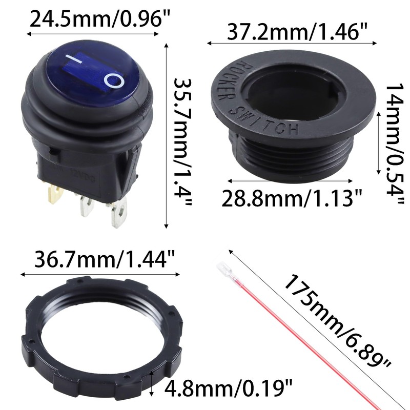 Runseaway 12V Waterproof Round Rocker Switch with Shell, Blue LED