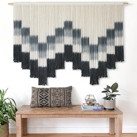 Flber Macrame Wall Hanging 59" W x 35" L Tie-Dye Geometric Decor Large Scale Wall Art Boho Yarn Tapestry Home Wall Décor