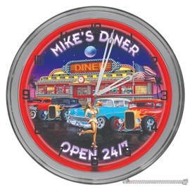 Decorative Concepts American Hot Rod Diner Custom Neon Wall Clock Neon Wall Clock Red